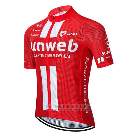 2020 Fahrradbekleidung Sunweb Rot Wei Trikot Kurzarm und Tragerhose